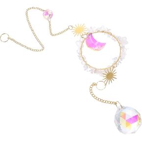 EXCEART نافذة الكريستال Suncatcher القمر والنجوم شنقا المنشور حبات الكريستال نافذة المنشور Suncatcher للمنزل مكتب الزفاف حزب حديقة الديكور الأرجواني