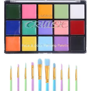 UCANBE Face Body Paint Set, 15 Colors Painting Palette Makeup Kit with 10 Pcs Professional Artist Brushes for Halloween Cosplay Party in Kuwait