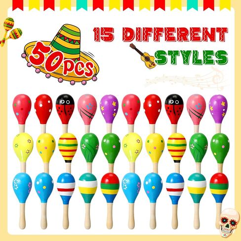 50 قطعة من ألعاب Maracas الخشبية الصغيرة للمهرجانات من Wettarn، ألعاب Maracas الخشبية الملونة للحفلات المكسيكية، ألعاب Maracas Shakers الضوضاء لسينكو دي مايو فييستا المكسيكية، هدية عيد ميلاد، 17 نمطًا in Saudi Arabia