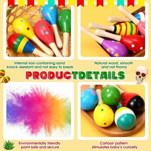 50 قطعة من ألعاب Maracas الخشبية الصغيرة للمهرجانات من Wettarn، ألعاب Maracas الخشبية الملونة للحفلات المكسيكية، ألعاب Maracas Shakers الضوضاء لسينكو دي مايو فييستا المكسيكية، هدية عيد ميلاد، 17 نمطًا in Saudi Arabia