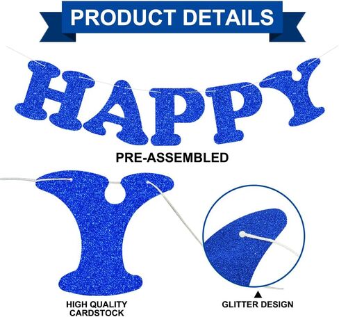 BEISHIDA Teal Blue Happy Birthday Banner - NO DIY,Pre-Strung Happy Birthday Decorations, Happy Birthday Sign for Women,Glitter Happy Birthday Garland,Happy Birthday Backdrop in Kuwait