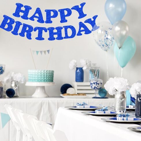 BEISHIDA Teal Blue Happy Birthday Banner - NO DIY,Pre-Strung Happy Birthday Decorations, Happy Birthday Sign for Women,Glitter Happy Birthday Garland,Happy Birthday Backdrop in Kuwait