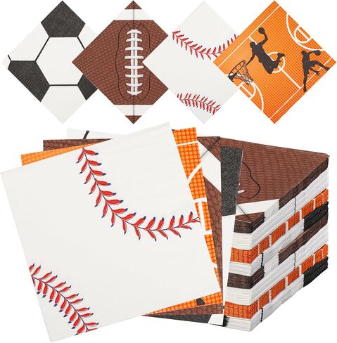 Sport Paper Napkins Sports Party Luncheon Napkins Sport Themed Disposable Napkins Football Baseball Soccer Basketball Napkins for Sports Birthday Party Supplies, 6.5" x 6.5" in Saudi Arabia