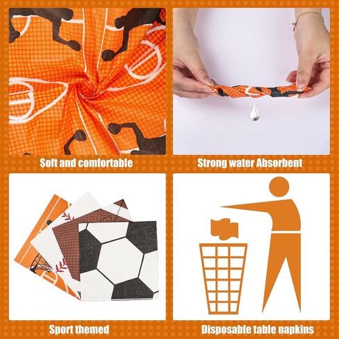 Sport Paper Napkins Sports Party Luncheon Napkins Sport Themed Disposable Napkins Football Baseball Soccer Basketball Napkins for Sports Birthday Party Supplies, 6.5" x 6.5" in Saudi Arabia
