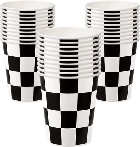 30 Pcs Racing Car Party Cups Checkered Paper Cups Black and White Checkered Flag Beverage Cups for Racing Themed Birthday Party in Saudi Arabia