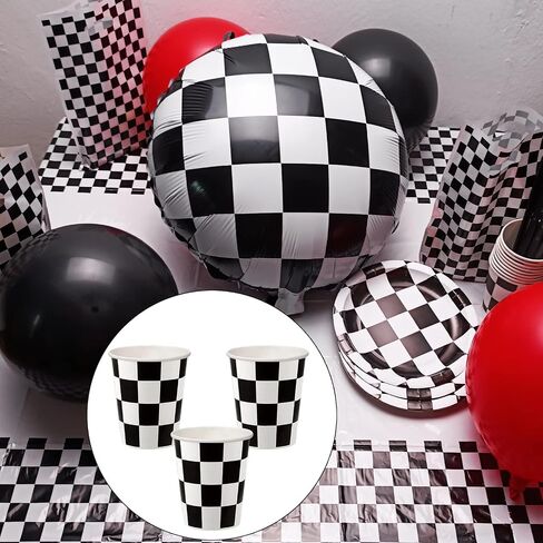 30 Pcs Racing Car Party Cups Checkered Paper Cups Black and White Checkered Flag Beverage Cups for Racing Themed Birthday Party in Saudi Arabia