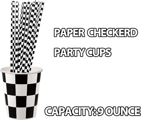 30 Pcs Racing Car Party Cups Checkered Paper Cups Black and White Checkered Flag Beverage Cups for Racing Themed Birthday Party in Saudi Arabia
