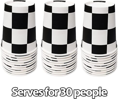 30 Pcs Racing Car Party Cups Checkered Paper Cups Black and White Checkered Flag Beverage Cups for Racing Themed Birthday Party in Saudi Arabia