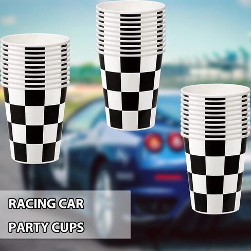 30 Pcs Racing Car Party Cups Checkered Paper Cups Black and White Checkered Flag Beverage Cups for Racing Themed Birthday Party in Saudi Arabia