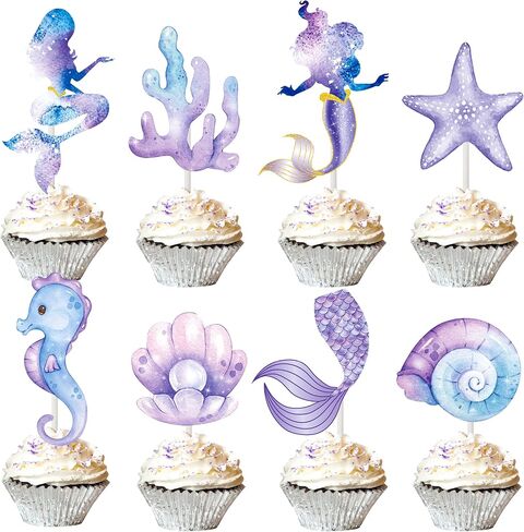 24pcs Mermaid Cupcake Toppers Mermaid Tail Cupcake Toppers for Mermaid Birthday decorations Under The Sea Party Favors Little Mermaid Baby Shower Supplies in Saudi Arabia