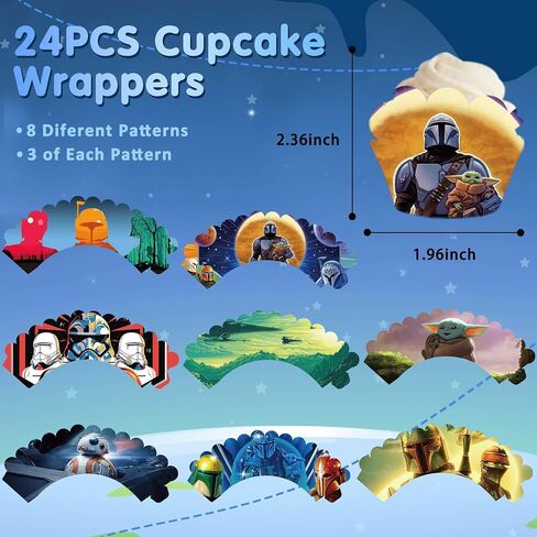 48Pcs Baby Cupcake Toppers Wrappers for Kids, 24 Toppers 24 Wrappers Birthday Cake Decorations Party Supplies for Girls Boys Baby Shower Birthday Star Themed War Party Favors in Saudi Arabia