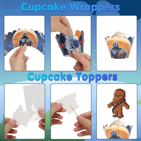 48Pcs Baby Cupcake Toppers Wrappers for Kids, 24 Toppers 24 Wrappers Birthday Cake Decorations Party Supplies for Girls Boys Baby Shower Birthday Star Themed War Party Favors in Saudi Arabia