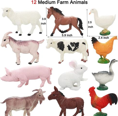 Yowlieu 15 Pcs Mini Figures Toys Realistic Farm Animal Figurines, Plastic Learning Educational Playset Animal Themed Party Supplies Cake Topper Ornaments for Easter Egg Birthday Christmas in Saudi Arabia