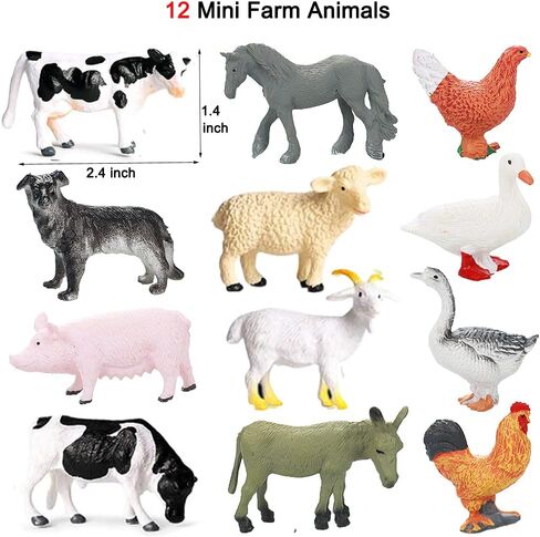 Yowlieu 15 Pcs Mini Figures Toys Realistic Farm Animal Figurines, Plastic Learning Educational Playset Animal Themed Party Supplies Cake Topper Ornaments for Easter Egg Birthday Christmas in Saudi Arabia