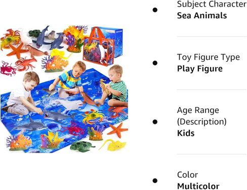 ألعاب حيوانات المحيط للأطفال من INNOCHEER، ألعاب حيوانات البحر للأطفال، 18 حزمة ألعاب المحيط للأطفال الصغار الأولاد والبنات الذين تتراوح أعمارهم بين 3-8-12 عامًا، مجموعة ألعاب مخلوقات البحر للأطفال مع بساط لعب بما في ذلك سمك القرش والحوت والدلافين in Kuwait