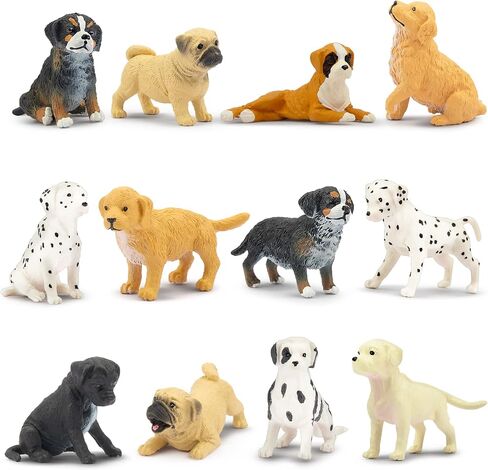 Toymany 12PCS Mini Dog Figurines Playset, Realistic Detailed Plastic Puppy Figures, Hand Painted Emulational Tiny Dogs Animals Toy Set, Cake Toppers Christmas Birthday Gift for Kids Toddlers in Kuwait