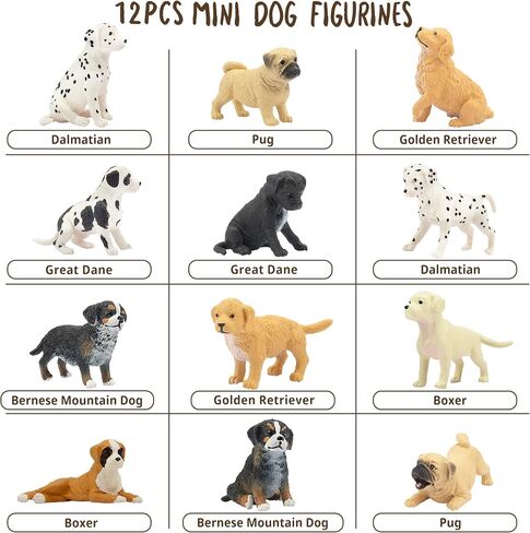 Toymany 12PCS Mini Dog Figurines Playset, Realistic Detailed Plastic Puppy Figures, Hand Painted Emulational Tiny Dogs Animals Toy Set, Cake Toppers Christmas Birthday Gift for Kids Toddlers in Kuwait