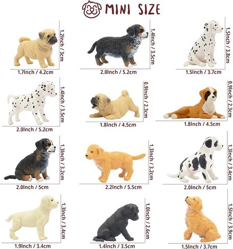 Toymany 12PCS Mini Dog Figurines Playset, Realistic Detailed Plastic Puppy Figures, Hand Painted Emulational Tiny Dogs Animals Toy Set, Cake Toppers Christmas Birthday Gift for Kids Toddlers in Kuwait