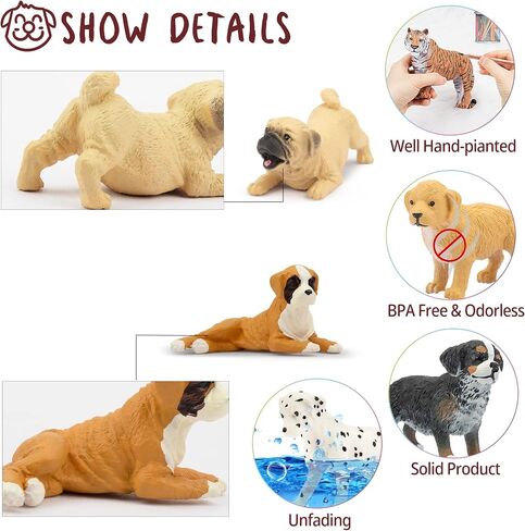 Toymany 12PCS Mini Dog Figurines Playset, Realistic Detailed Plastic Puppy Figures, Hand Painted Emulational Tiny Dogs Animals Toy Set, Cake Toppers Christmas Birthday Gift for Kids Toddlers in Kuwait