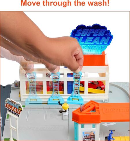 مجموعة العاب سيارات ماتش بوكس، غسيل سيارات فائق النظافة، اضواء واصوات واقعية، ميزات مفعلة للاطفال والسيارة ويمكن توصيلها بمجموعات اخرى، 1 سيارة علبة الثقاب in Kuwait