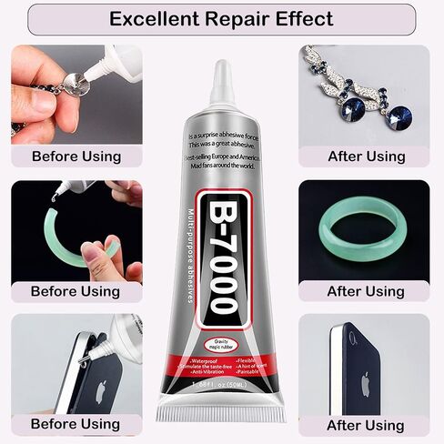 غراء مجوهرات B7000 لصناعة المجوهرات، FITTDYHE قطعتان 50 مل/1.69 أونصة سائلة غراء شفاف من حجر الراين غراء قماشي، لاصق فائق متعدد الأغراض B-7000 غراء لإصلاح الهاتف سحر زجاجي من الخشب in Kuwait