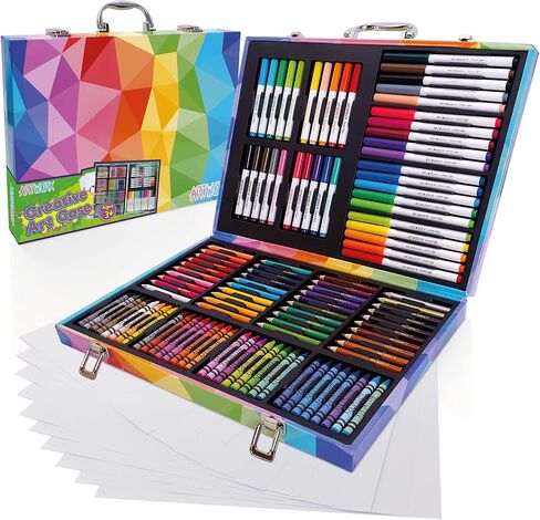 Artworx Kids Coloring Set - 122 Assorted Art Pieces & Carry Case - Coloring Kits For Kids Ages 4-8 - Coloring Pencils, Felt Tips Pens, Wax Crayons - Arts and Craft Sets - Kids Coloring Kit For Kids in Kuwait