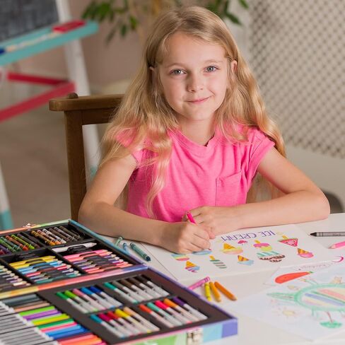 Artworx Kids Coloring Set - 122 Assorted Art Pieces & Carry Case - Coloring Kits For Kids Ages 4-8 - Coloring Pencils, Felt Tips Pens, Wax Crayons - Arts and Craft Sets - Kids Coloring Kit For Kids in Kuwait
