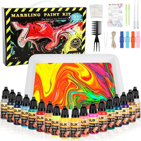 Marbling Paint Art Kit for Kids,18 Colors Water Marbling kit,Craft Kits Art Set,Arts and Crafts Toys for Girls & Boys Ages 6-12,Best Gift Ideas for Kids Activities in Saudi Arabia