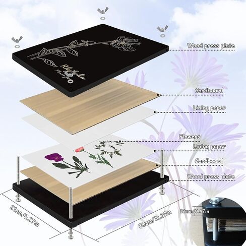 مجموعة ضغط زهور خشبية كبيرة من ريكوكا، 10 طبقات 8.3 × 11.8 انش، مجموعة ضغط النباتات من الخشب الصلب الطبيعي للبالغين بتصميم نمط فريد (اسود) in Kuwait