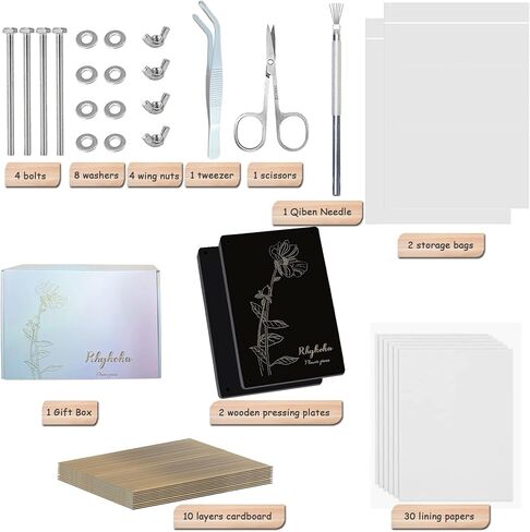 مجموعة ضغط زهور خشبية كبيرة من ريكوكا، 10 طبقات 8.3 × 11.8 انش، مجموعة ضغط النباتات من الخشب الصلب الطبيعي للبالغين بتصميم نمط فريد (اسود) in Kuwait