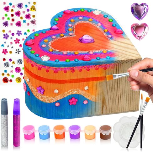 مجموعة Kuufausi DIY Jewelry Wood Craft Kit أفضل مشاريع الرسم الحرفي هدية كنز القلب للفتيات الصغيرات الذين تتراوح أعمارهم بين 3-6 سنوات in Kuwait