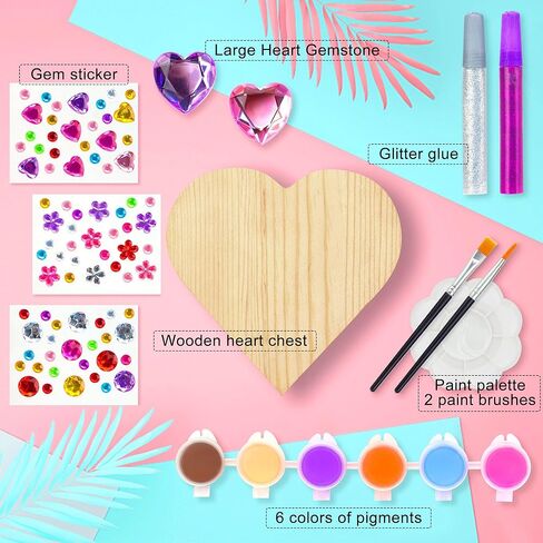 مجموعة Kuufausi DIY Jewelry Wood Craft Kit أفضل مشاريع الرسم الحرفي هدية كنز القلب للفتيات الصغيرات الذين تتراوح أعمارهم بين 3-6 سنوات in Kuwait
