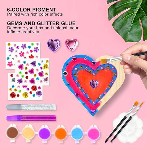مجموعة Kuufausi DIY Jewelry Wood Craft Kit أفضل مشاريع الرسم الحرفي هدية كنز القلب للفتيات الصغيرات الذين تتراوح أعمارهم بين 3-6 سنوات in Kuwait