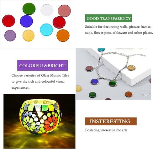 LITMIND 120 Pcs Round Stained Glass Kit, Precut Petal Glass Mosaic Tiles, Stained Glass Supplies Glass Gems Mosaic Making Supplies for DIY Crafts in Saudi Arabia