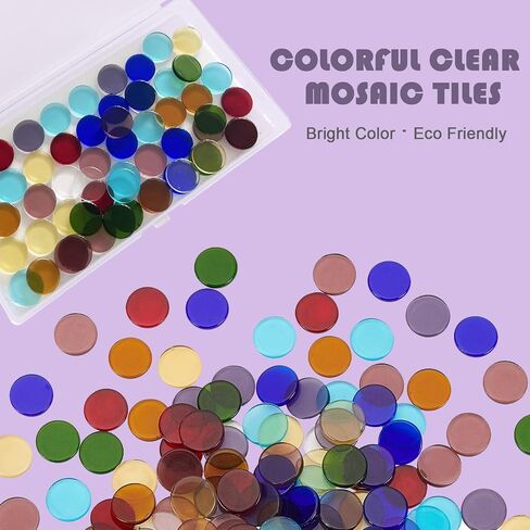 LITMIND 120 Pcs Round Stained Glass Kit, Precut Petal Glass Mosaic Tiles, Stained Glass Supplies Glass Gems Mosaic Making Supplies for DIY Crafts in Saudi Arabia