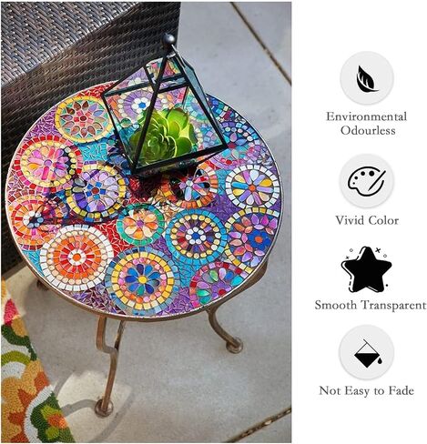 LITMIND 120 Pcs Round Stained Glass Kit, Precut Petal Glass Mosaic Tiles, Stained Glass Supplies Glass Gems Mosaic Making Supplies for DIY Crafts in Saudi Arabia