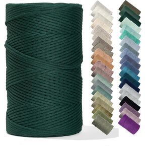 Recycled Cotton Macrame Cord 4mm x 547 Yards – Thick Single Strand Cord Made of Soft Cotton – Colored Macrame Rope Supplies for Decor, Crafts & Plant Wall Hangers by GANXXET, 1640 Ft., Berry Red