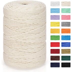 Macrame Cord 3mm x 328yd | 100% Natural Cotton Macrame Rope | 4 Strand Twisted Cotton Cord for DIY Crafts Knitting Plant Hangers Wedding Decor, Beige in Kuwait