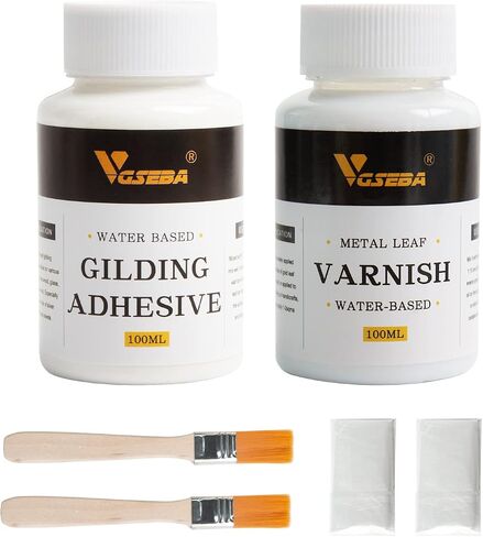 Gold Leaf Adhesive, 6.8oz Gilding Adhesive Set, Metal Leaf Glue and Varnish for Craft, Arts Use (200ml + 2 Brushes + 2 Gloves) in Saudi Arabia