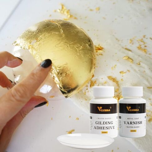 Gold Leaf Adhesive, 6.8oz Gilding Adhesive Set, Metal Leaf Glue and Varnish for Craft, Arts Use (200ml + 2 Brushes + 2 Gloves) in Saudi Arabia