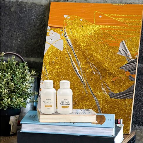 Aoibrloy 200ml Gilding Adhesive Set with 100 Sheets Gold Leaf, Water-Based Varnish and Gilding Adhesive for Gold Leaf, Craft Supplies, Decoration in Kuwait