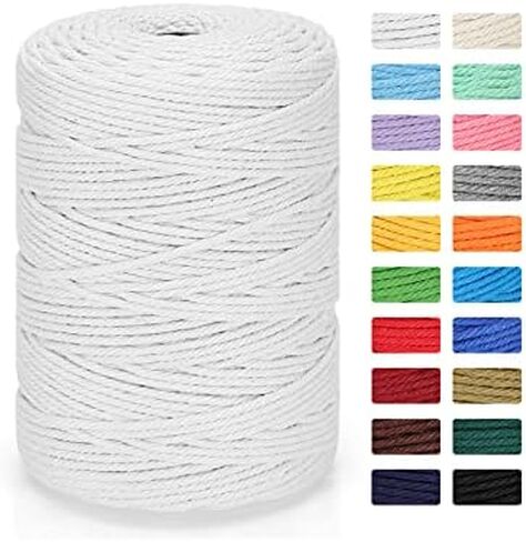 Macrame Cord 3mm x 328yd | 100% Natural Cotton Macrame Rope | 4 Strand Twisted Cotton Cord for DIY Crafts Knitting Plant Hangers Wedding Decor, Beige in Saudi Arabia