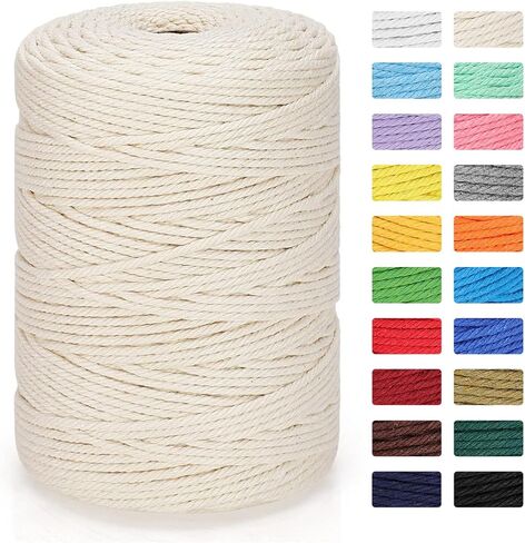 Macrame Cord 3mm x 328yd | 100% Natural Cotton Macrame Rope | 4 Strand Twisted Cotton Cord for DIY Crafts Knitting Plant Hangers Wedding Decor, Beige in Kuwait