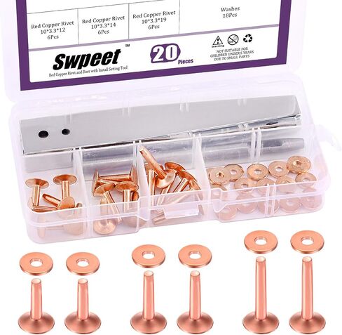 Swpeet 50 قطعة 10 × 3.3 × 14 مم مجموعة متنوعة من المسامير النحاسية والأزيز، مجموعة جلدية DIY للأحزمة والمحافظ والياقات والمنتجات الجلدية وصناعة الأحزمة والمحافظ والياقات الجلدية DIY لوازم الحرف اليدوية in Kuwait