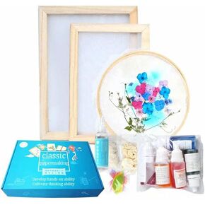 مجموعة أدوات صناعة الورق اليدوية الكاملة المصنوعة يدويًا من الورق للأطفال مع إطار شاشة هدايا رائعة للفتيات والأولاد تصنع ورقًا مقاس 5.8 × 8.2 بوصة (A5) in Kuwait