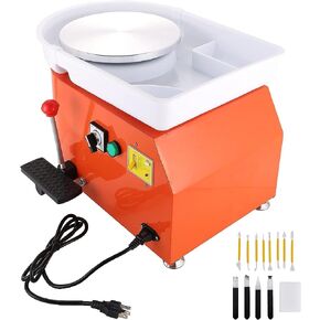 آلة عجلة الفخار الكهربائية MAOPINER 350 واط، حوض ABS قابل للإزالة 25 سم، آلة تشكيل الطين الخزفي الفخاري مع رافعة قابلة للتعديل ودواسة رافعة القدم (برتقالي) in Kuwait