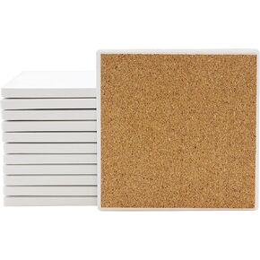 Ceramic Tiles for Crafts and Coasters - 4" Round Tiles with Cork Backers | 12 Pack in Kuwait