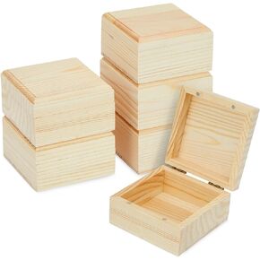 6 Pack Unfinished Wooden Boxes with Hinged Lids, Pinewood Magnetic Wood Box for Crafts, Jewelry Storage (3.5 x 3.5 x 2 In) in Kuwait