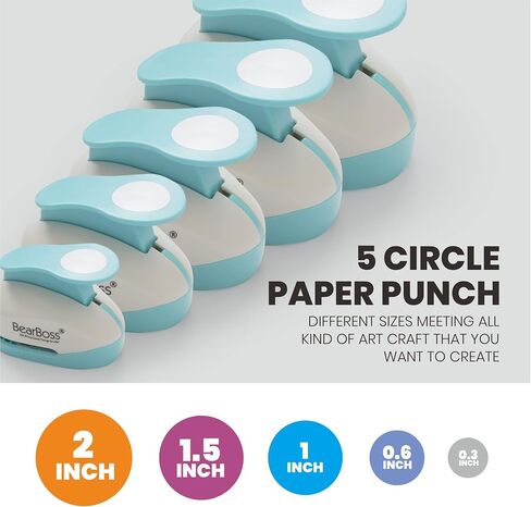 BearBoss 5 Circle Paper Punch, Handmade Scrapbook Paper Puncher, Different Size of Scrapbooking Punches Crafting Designs for Office Supplies, Card Making, DIY Albums Photos, Classic White in Kuwait