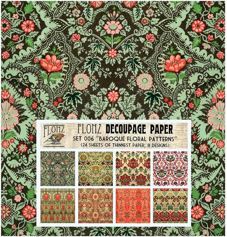Decoupage Paper Pack (24 Sheets 6"x6") Art Deco Motiffs FLONZ Vintage Styled Paper for Decoupage, Craft and Scrapbooking in Kuwait